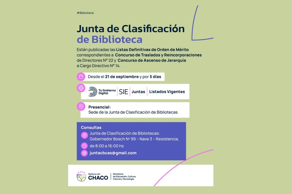 BIBLIOTECAS: EDUCACIÓN PUBLICÓ LAS LISTAS DEFINITIVAS DE ORDEN DE MÉRITO DE CONCURSOS DOCENTES